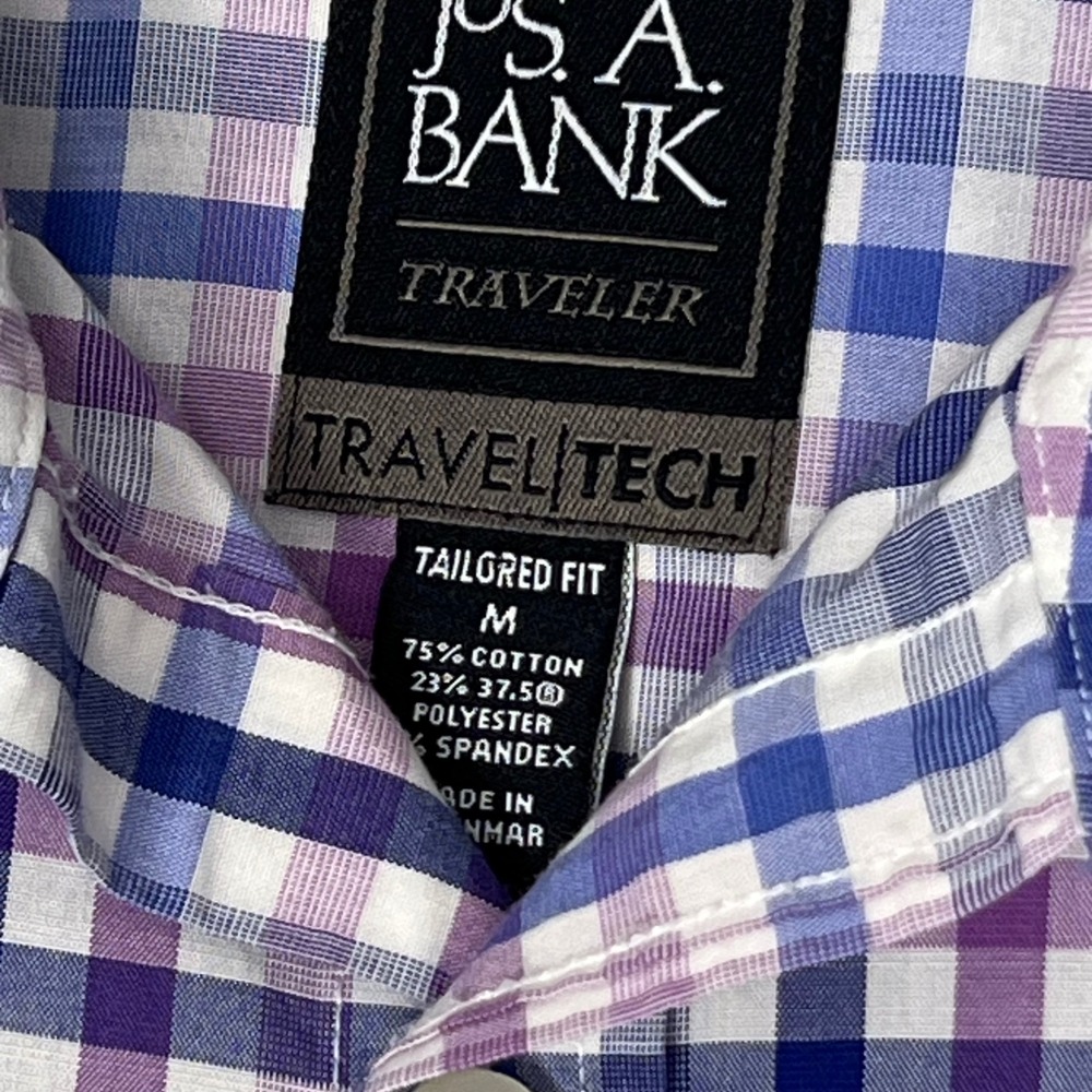 Jos. A. Bank Button Down Shirt Mens Medium Purple Blue Check Traveler Tailored - Picture 3 of 9
